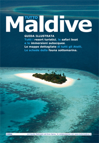 guida illustrata dei resort turistici, delle barche da crociera e delle immersioni. mappe dettagliate di tutti gli atolli, dei luoghi di immersione e schede della fauna sottomarina.