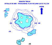 immersioni isole maldive : mappa immersione maaya thila - shark point atollo di ari nord